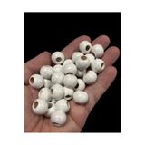 Flea Market 14 Mm Beyaz Ahşap Boncuk (50 Gr Ort 47 Adet) Geniş Delik Çapı 6 Mm Makrome Çanta Takı