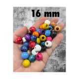 Flea Market 16 Mm Karışık Renk Ahşap Boncuk (50 Gram Ort 40 Adet) Delik Çapı 7 Mm Yuvarlak Geniş Delik