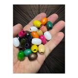 Flea Market 20X15 Mm Karışık Renkli Oval Ahşap Boncuk (50 Gram Ort 40 Adet) Makrome Çanta Delik Çapı 7 Mm
