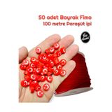Flea Market 50 Adet Bayrak Fimo Boncuk Ve 100 Metre Paraşüt İpi 50Flag