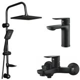 Fleko 3'lü Modern Banyo Seti, Robot Duş Başlığı, Lavabo ve Banyo Bataryası, Siyah Krom (Siyah nero fleko 3 lü set)