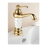 FLEKO BATARYA Lavabo Bataryası Antik Gold Beyaz Kabartma Desenli 20 Cm Yükseklik Banyo Lavabo Bataryası