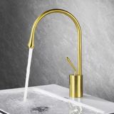 Fleko Gold Pirinç Yüksek Borulu Lavabo Bataryası – Tek Kollu, Banyo & Mutfak Uyumlu - Gold - Krom