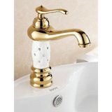 Fleko Lavabo Bataryası Antik Gold Beyaz Kabartma Desenli 20 cm Yükseklik Banyo Lavabo Bataryası - Altın