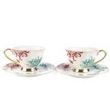 Fleur Beyaz Çiçek Desenli Porselen Çay Fincan Seti, 2'li, 200cc, Altın Detaylı, 4 Parça 2KİŞİLİK