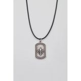Fleur-De-Lis Zambak Künye Kolye - Pu Deri İp Zincirli Unisex Gümüş Kaplama - 60 Cm