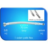 Flex Çelik Batarya Bağlantı 70 Cm 3/8 Uç Erkek Uç Su Tesisatı 1 Adet