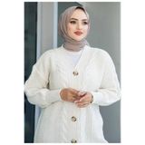 FLEX FASHION Kadın Kışlık oversize 80 cm Saç Örgü KIRIK BEYAZ Triko Hırka