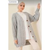 FLEX FASHION Kadın Kışlık Saç Örgü Popüler Trend Gri Renk Triko Hırka