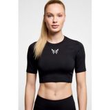 Flex Premium Gotik Model 1 Siyah Kısa Kol Compression Kadın Crop T-Shirt Spor Büstiyer Bluz Yoga Pilates - L - XL - 01-Siyah