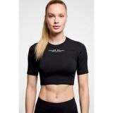 Flex Premium Gotik Model 2 Siyah Kısa Kol Compression Kadın Crop T-Shirt Spor Büstiyer Bluz Yoga Pilates - L - XL