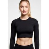 Flex Premium Siyah Uzun Kol Compression Kadın Crop T-Shirt Spor Büstiyer Bluz Yoga Pilates Fitness Koşu - S - M - 01-Siyah