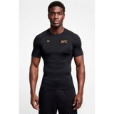 Flex Premium UFC Gold Logo Siyah Kısa Kol Compression Erkek T-Shirt Spor Gym Fitness Boks Kickboks