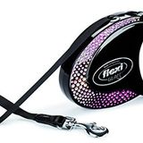 flexi Glam geri çekilebilir köpek tasması, Swarovski kristalli, siyah, orta