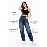 FlexiFit Kadın Yeşil Tint Yüksek Bel Bilek Boy Baggy Jean Kot Pantolon - Deri Kemer Hediyeli