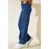 Flexifit Yüksek Bel Kadın Palazzo Kot Pantolon – Siyah Esnek Denim Kumaş, Düz Bol Paça, Rahat Kalıp Modern Jean - Mavi - 30