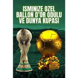 Flexis We Make It Possible For You Isminize Özel Ballon D'or ve Dünya Kupası 15 cm Set Futbol Hediye Doğum Günü Altın Renk