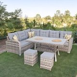 Flexy Aria | Rehome Rattan İki Puflu L Köşe Takımı | 708 Açık Gri