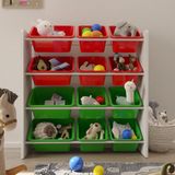 Flinder 12 Sepetli Çok Amaçlı Oyuncak Dolabı Montessori Dolap - Kırmızı - Yeşil