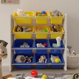 Flinder 12 Sepetli Çok Amaçlı Oyuncak Dolabı Montessori Dolap - Mavi - Sarı