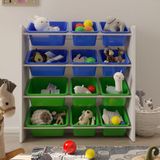 Flinder 12 Sepetli Çok Amaçlı Oyuncak Dolabı Montessori Dolap - Mavi - Yeşil