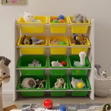 Flinder 12 Sepetli Çok Amaçlı Oyuncak Dolabı Montessori Dolap - Sarı - Yeşil