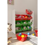 Flinder 12 Sepetli Kırmızı Ve Yeşil Oyuncak Dolabı, Çok Amaçlı Dolap, Montessori Dolap