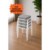 Flinder 4 ADET Beyaz Metal Ayaklı Boyalı Tabure ,Sert Süngerli (Çökme Yapmaz), 3 Cm Süngerli, Kumaşlı