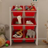Flinder 6 Sepetli Çok Amaçlı Oyuncak Dolabı Montessori Dolap - Kırmızı