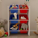 Flinder 6 Sepetli Çok Amaçlı Oyuncak Dolabı Montessori Dolap - Mavi - Kırmızı