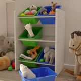 Flinder 6 Sepetli Çok Amaçlı Oyuncak Dolabı Montessori Dolap - Mavi - Yeşil