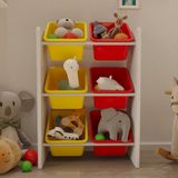 Flinder 6 Sepetli Çok Amaçlı Oyuncak Dolabı Montessori Dolap - Sarı - Kırmızı