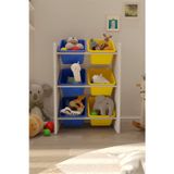 Flinder 6 Sepetli Mavi Ve Sarı Oyuncak Dolabı, Çok Amaçlı Dolap, Montessori Dolap