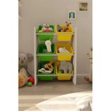 Flinder 6 Sepetli Yeşil Ve Sarı Oyuncak Dolabı, Çok Amaçlı Dolap, Montessori Dolap Fln8011811sbd