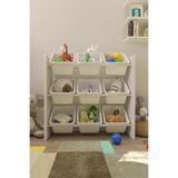 Flinder 9 Sepetli Montessori Oyuncak Dolabı | Çok Amaçlı Düzenleyici Dolap - Beyaz Sepetli