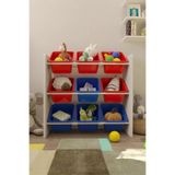 Flinder 9 Sepetli Montessori Oyuncak Dolabı | Çok Amaçlı Düzenleyici Dolap - Kırmızı Mavi Sepetli