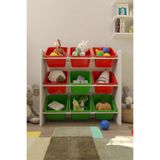 Flinder 9 Sepetli Montessori Oyuncak Dolabı | Çok Amaçlı Düzenleyici Dolap - Kırmızı Yeşil Sepetli