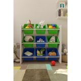 Flinder 9 Sepetli Montessori Oyuncak Dolabı | Çok Amaçlı Düzenleyici Dolap - Mavi Yeşil Sepetli