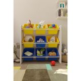 Flinder 9 Sepetli Montessori Oyuncak Dolabı | Çok Amaçlı Düzenleyici Dolap - Sarı - Mavi Sepetli