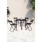 Flinder Balkon Bahçe Mutfak 5'li Bistro Set Masa Sandalye Takımı - 60x60 - Siyah - Siyah