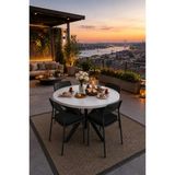 Flinder Beyaz 4 Kişilik Minderli Balkon Takımı, Balkon Masası, Balkon Sandalyesi, Yuvarlak Masa, Yemek Masası, Mutfak Masa Sandalye Takımı, 4 Sandalye 1 Masa - 90 - Beyaz - Siyah