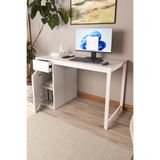 Flinder Beyaz 60X120 CM Çalışma Masası, Bilgisayar Masası, Ofis Masası Çekmeceli, Dolaplı, Raflı