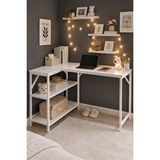 Flinder Beyaz L Masa, Kitaplıklı, Raflı, 120 Cm Çalışma Masası, Bilgisayar, Pc, Oyuncu, Gaming Masası Metal Ayaklı