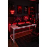 Flinder Beyaz Oyuncu Masası 60x140, Çalışma Masası, Bilgisayar Masası, Gamer Masa, Metal Ayaklı