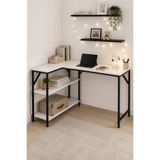 Flinder Beyaz/Siyah L Masa, Kitaplıklı, Raflı, 120 Cm Çalışma Masası, Bilgisayar, Pc, Oyuncu, Gaming Masası Metal Ayaklı