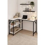 Flinder Beyaz/Siyah L Masa, Kitaplıklı, Raflı, 120 Cm Çalışma Masası, Bilgisayar, Pc, Oyuncu, Gaming Masası Metal Ayaklı