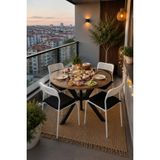 Flinder Çam 4 Kişilik Minderli Balkon Takımı, Balkon Masası, Balkon Sandalyesi, Yuvarlak Masa, Yemek Masası, Mutfak Masa Sandalye Takımı, 4 Sandalye 1 Masa - 90 - Çam - Siyah - Beyaz