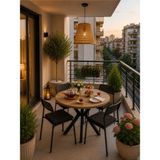 Flinder Çam 4 Kişilik Minderli Balkon Takımı, Balkon Masası, Balkon Sandalyesi, Yuvarlak Masa, Yemek Masası, Mutfak Masa Sandalye Takımı, 4 Sandalye 1 Masa - 90 - Çam - Siyah