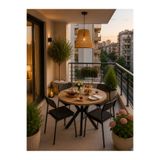 Flinder Çam 4 Kişilik Minderli Balkon Takımı, Balkon Masası, Balkon Sandalyesi, Yuvarlak Masa, Yemek Masası, Mutfak Masa Sandalye Takımı, 4 Sandalye 1 Masa