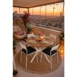 Flinder Çam 4 Kişilik Minderli Balkon Takımı, Balkon Masası, Balkon Sandalyesi, Yuvarlak Masa, Yemek Masası, Mutfak Masa Sandalye Takımı, 4 Sandalye 1 Masa